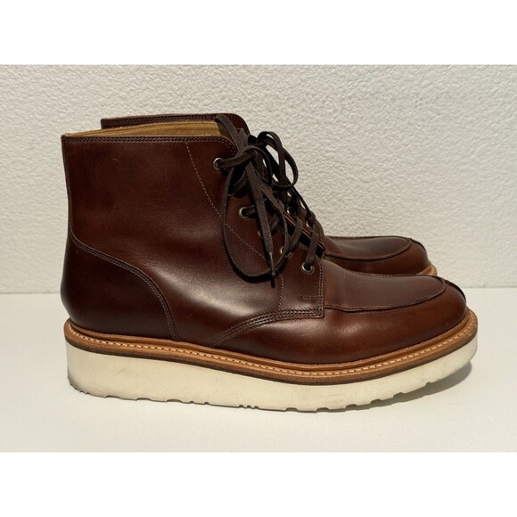 GRENSON ASA Brown Leather Boots Sz 7.5 Derby Lace Up Round Toe XL Extra Light - Picture 8 of 14